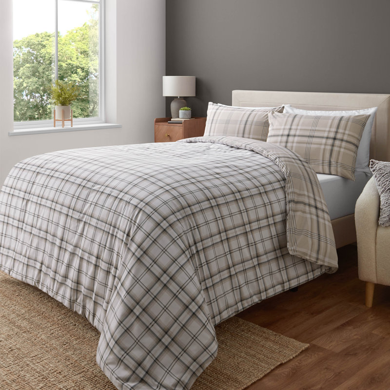 Kelso Check Reversible Duvet Cover Set, Super Kingsize + 2 Standard Pillowcases, Beige