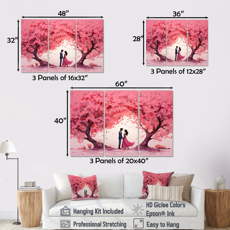 Couple Love Under The Tree II - Paysage romantique, art mural, Toile tendue, H 28 po x l 36 po x P 1 po