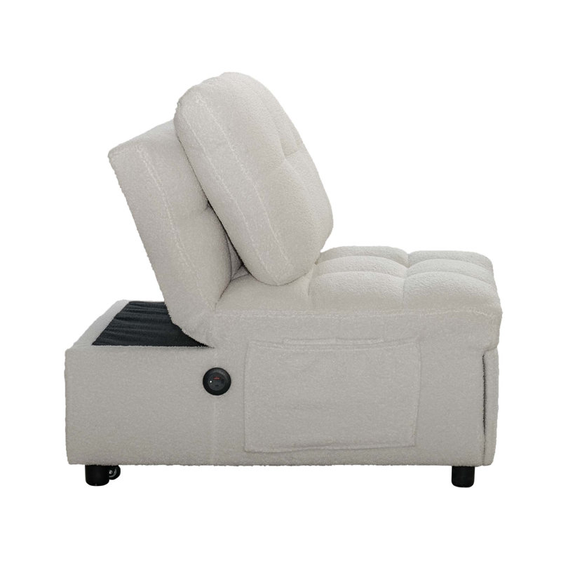 Space-Saving Armless Sofa Bed with USB Charging and Storage Pockets