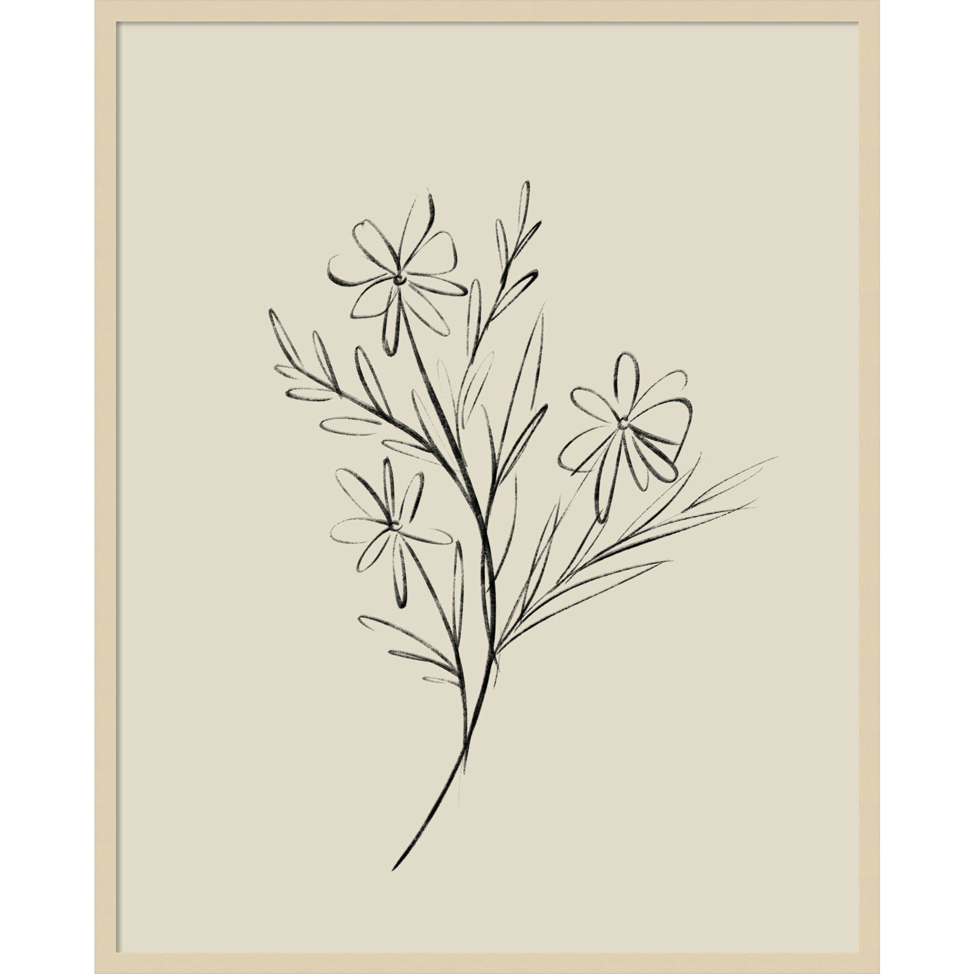 Line Drawn Flowers 1 by Border Bloom - Picture Frame Art, Brown Framed, 33" W x 41" H x 1" D