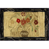 Antique Folk Art Flowers Vase Design American Hooked Rug