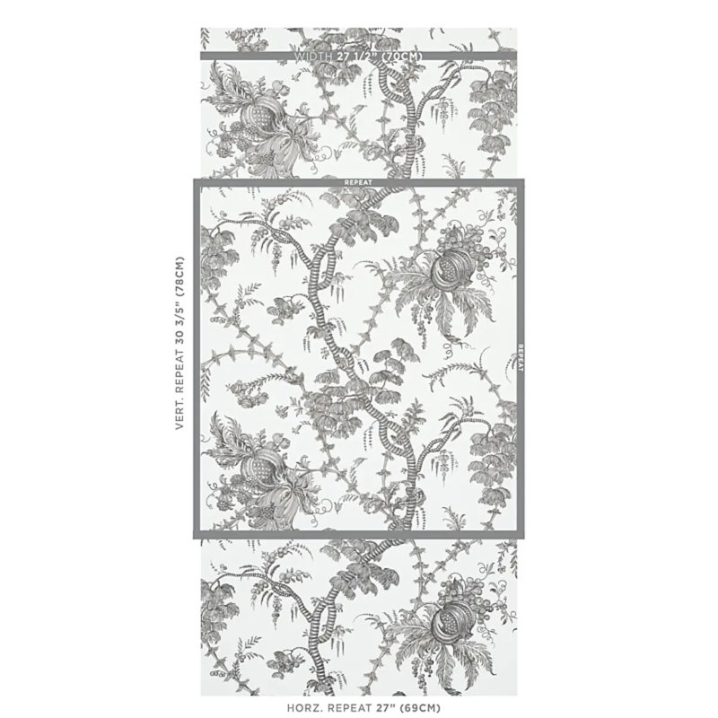 San Cristobal Toile Wallpaper, Black