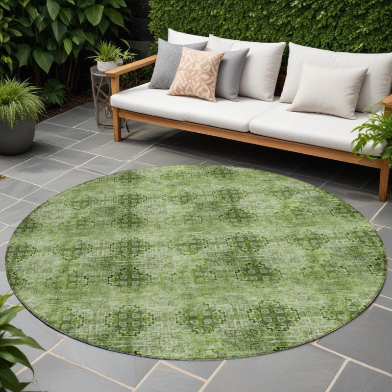 Tapis d'intérieur rond 8 po rond vert olive à motif floral lavable antidérapant