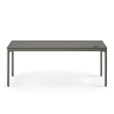 eFloat Quattro, 23 in. D x 58 in. W Sit-Stand Desk with Carbon Black Base, Carbon Black Painted Wood Top, and Black Salzburg Leather Cable Manager