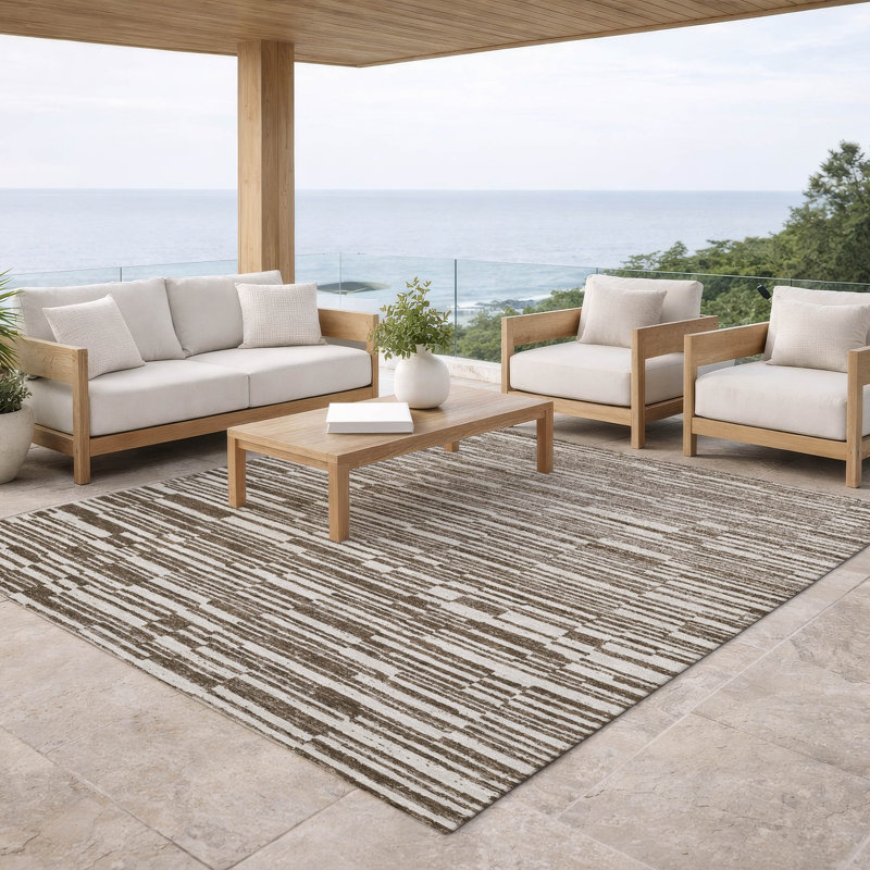 Machine Washable Indoor/Outdoor Chantille ACN2907 Striped Rug, Chocolate, 5' x 7'6"