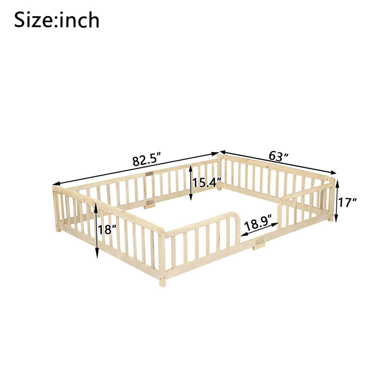 Grands lits peu encombrants, lits de plancher en bois de pin avec garde-corps, chambre d'enfant moderne, Brun 2