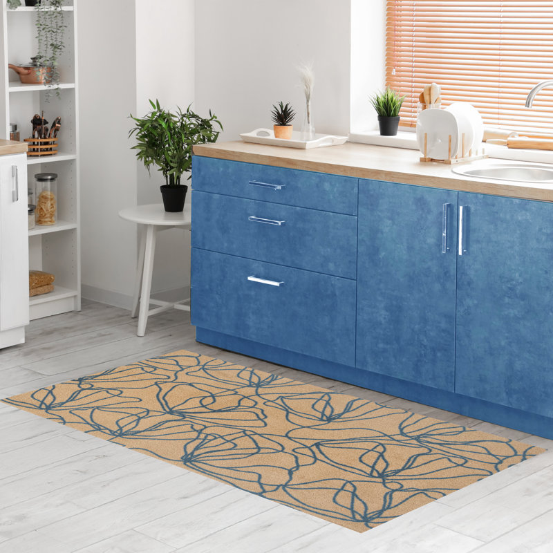 Tapis de sol bleu moyen Poppies, Brun clair; bleu, L 28 po x L 47 po