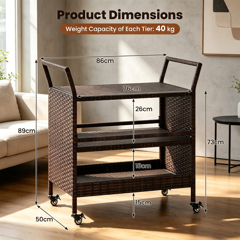 Metal Bar Cart, Brown