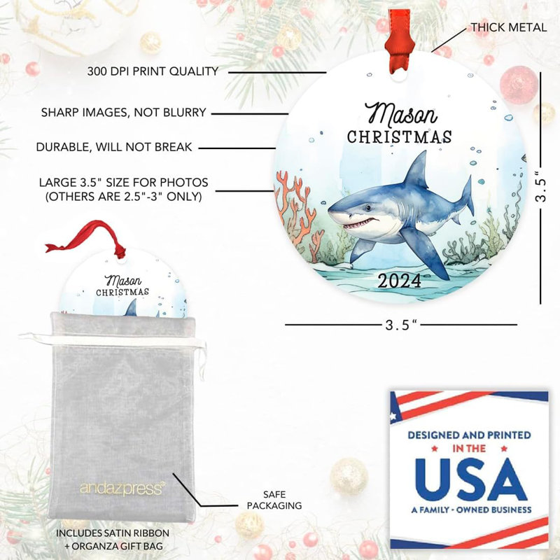 Décoration de Noël sur mesure 20x sous les mers pour enfants et amoureux des requins, Oui