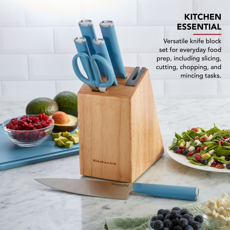 Kitchenaid Classic Knife Block Set, 7 Piece, Light Blue