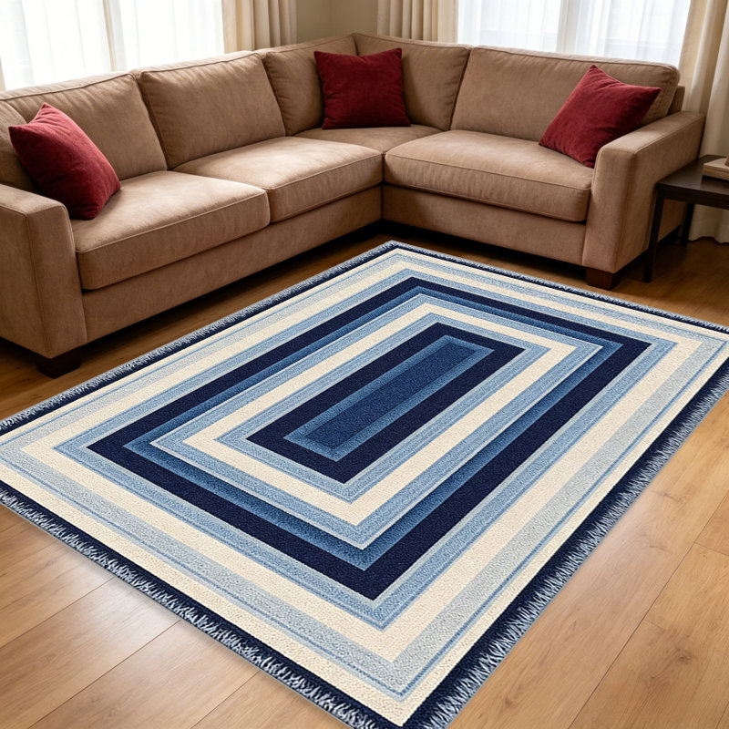 Retro Gradient Border Blue carpet-easy to clean, machine-washable, soft and comfortable; suitable for door mats, kitchens, living rooms, bedrooms, corridors, and laundry areas. Easy to clean, durable carpet for home decoration.