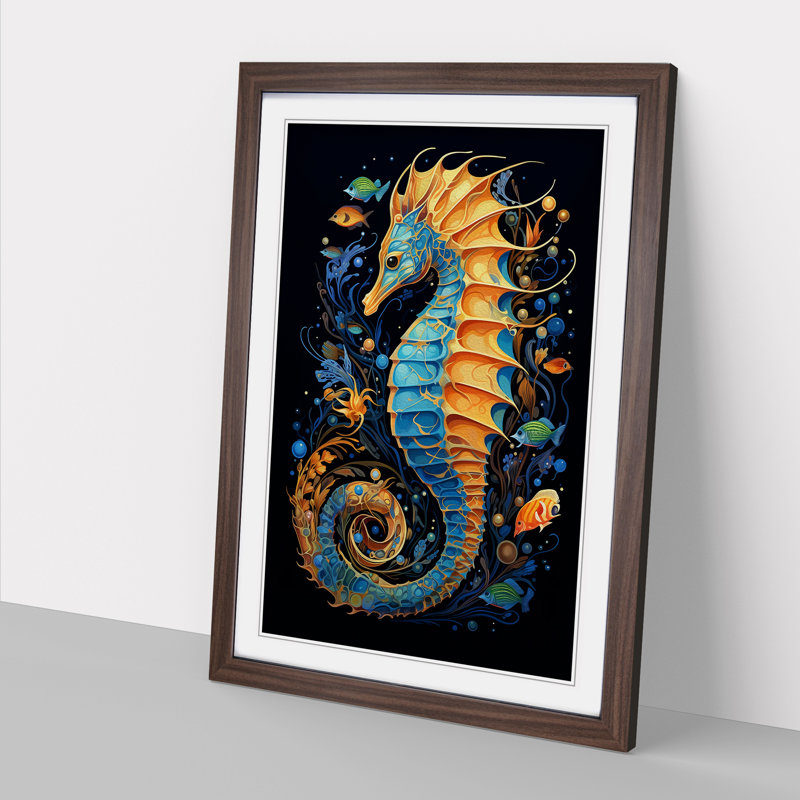 Seahorse Orphism - Framed Print, 64cm H x 46cm W x 2cm D, Walnut 