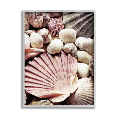 Stacked Coastal Seashells par Ashley Aldridge - Photographie à cadre flottant sur bois