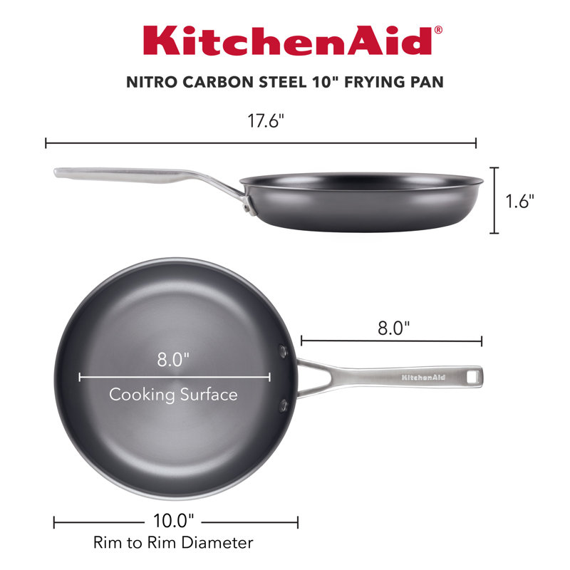 Kitchenaid Nitro Carbon Steel Skillet / Fry Pan, Stainless Steel Handle, Induction Suitable, Gray, 10"