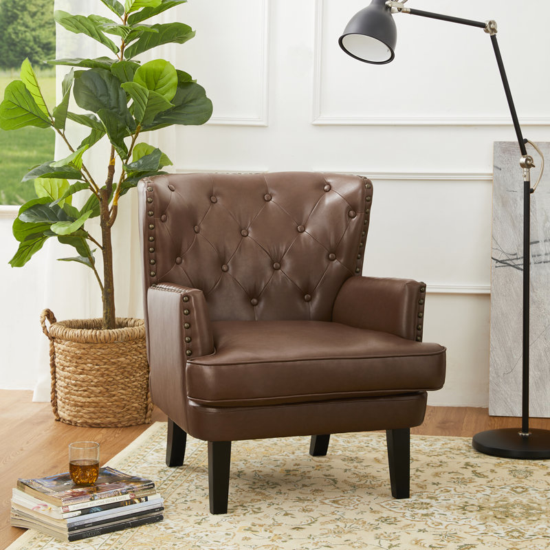 Fauteuil club à oreilles Vegan, Similicuir brun