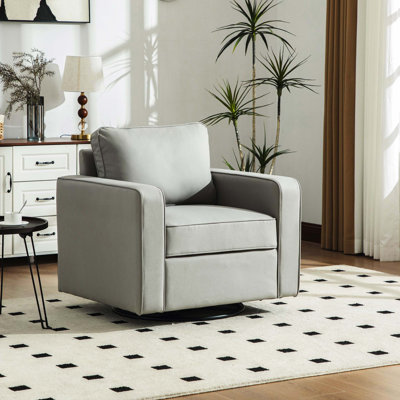 Fauteuil gris pivotant à 360 ° avec rangement caché, accoudoirs en tissu Tech, fauteuil d'appoint club carré avec coussin, pour salon, chambre à coucher, coin lecture, coin