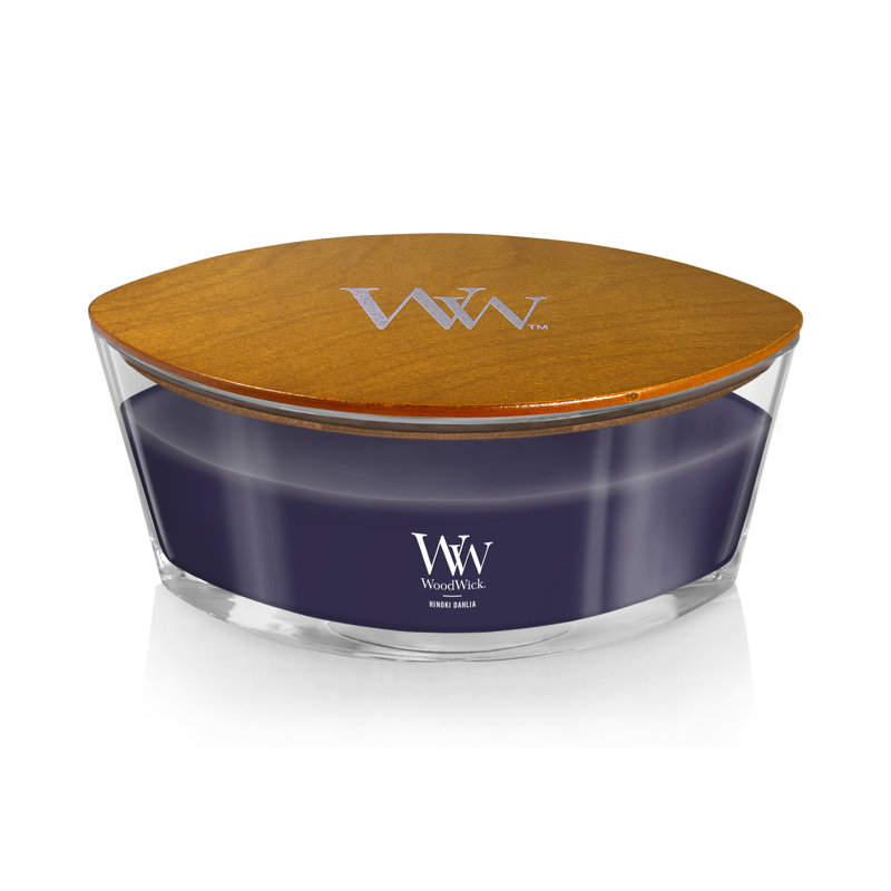 Bougie WoodWick® Hinoki Dahlia Ellipse, Mauve foncé, H 3,5 po x l 7,7 po x P 4,6 po