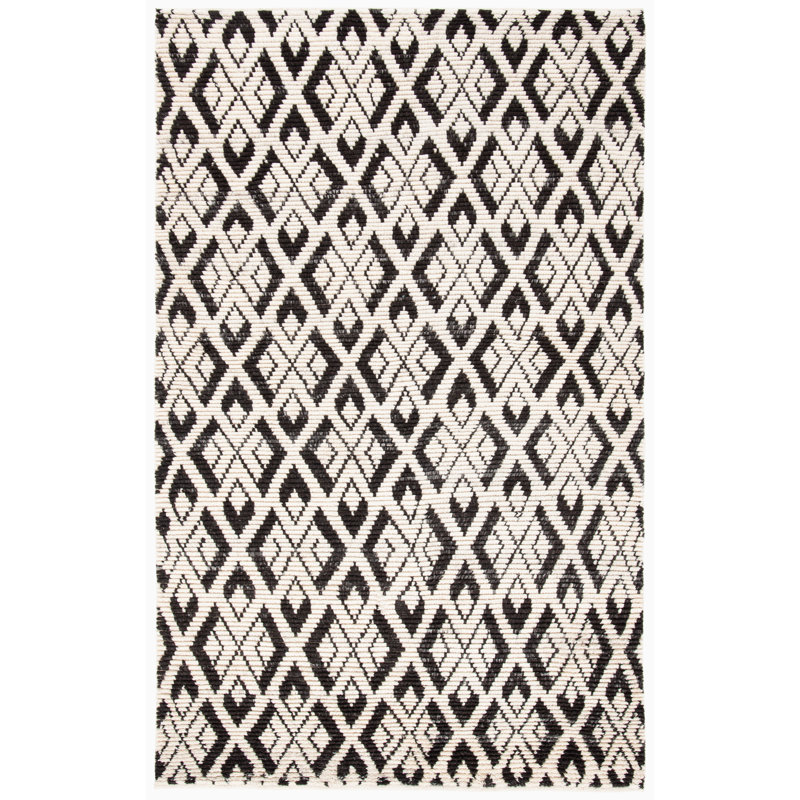 Anyanka Hand Knotted Wool/Cotton Geometric Rug in Black, Rectangle 6' x 9'