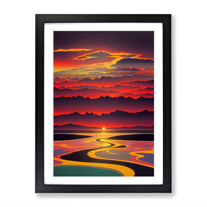 Exquisite Sunset View - Single Picture Frame Print, 46cm H x 34cm W x 2cm D, Black