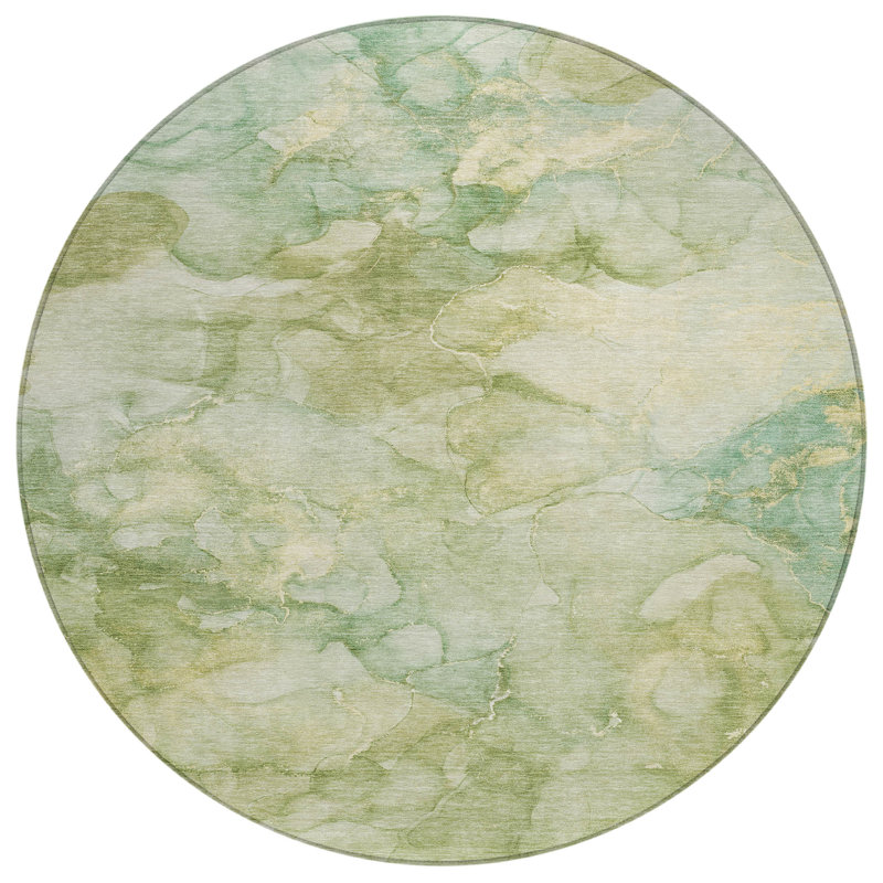Machine Washable Indoor/Outdoor Xhevrie Aloe Rug, Round 8'