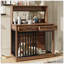 Meuble pour cage 38 po, table cage robuste avec 2 tiroirs de rangement et tablettes, table d'appoint latérale avec porte coulissante pour chien à l'intérieur, brun