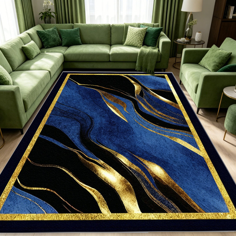 Blue Marble with Gold Accents carpet-easy to clean, machine-washable, soft and comfortable; suitable for door mats, kitchens, living rooms, bedrooms, corridors, and laundry areas. Easy to clean, durable carpet for home decoration.
