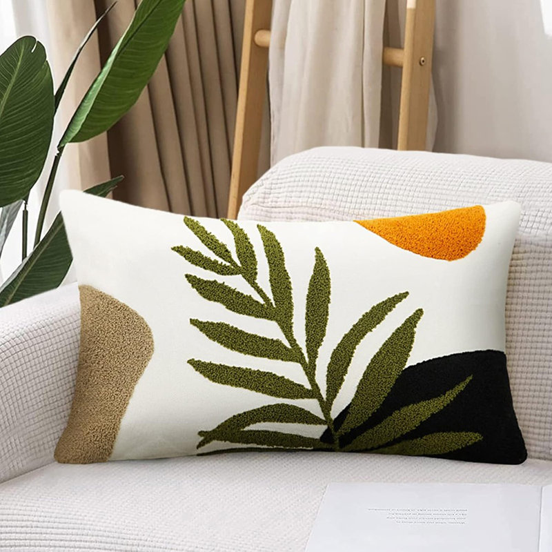 Throw Pillow Covers 12X20 Tufted Abstract..., White Floral, Rectangle 12"H x 20"W