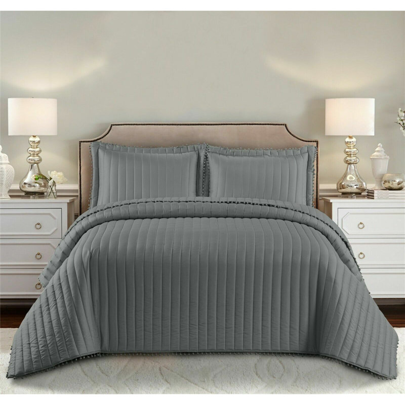 Willmot Microfibre Bedspread Set, Grey, 270 x 250 cm Bedspread - 2 Pillowcases