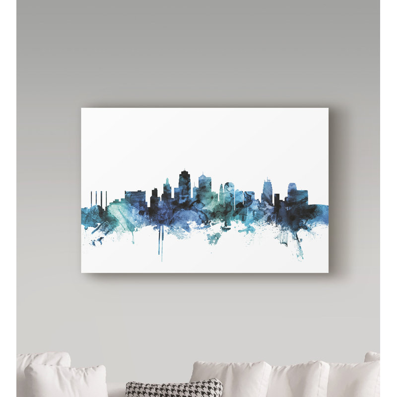 « kansas city missouri blue blue horizon », reproduction d’impression sur toile tendue, H 12 po x l 19 po x P 2 po
