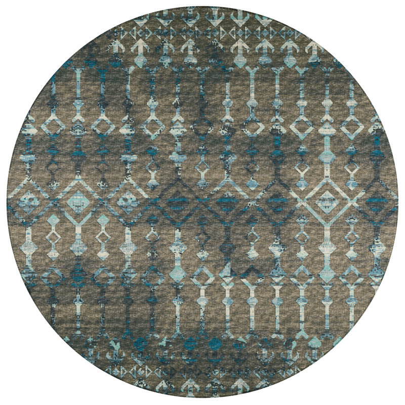 Tapis ikat bleu / brun Ardyth, Rond 8 pi