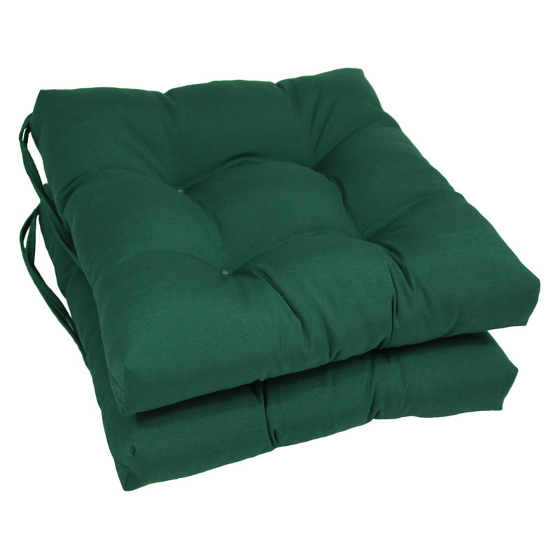 16-Inch Solid Twill Square Tufted Chair Cushions, Forest Green