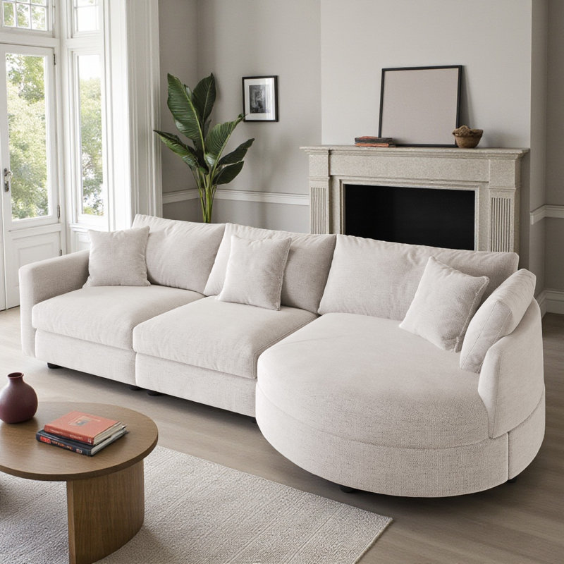 105.48" Wide Chenille Upholstered Sectional, Beige Chenille