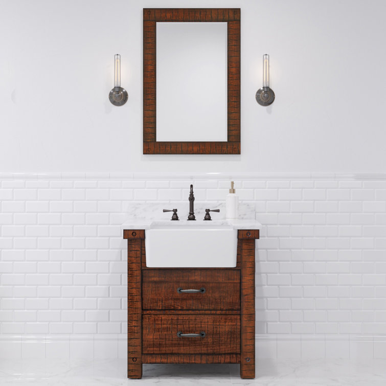 Keighley 30" Carrara White Marble Countertop Bath Vanity in Rustic Sienna with Faucet and Mirror