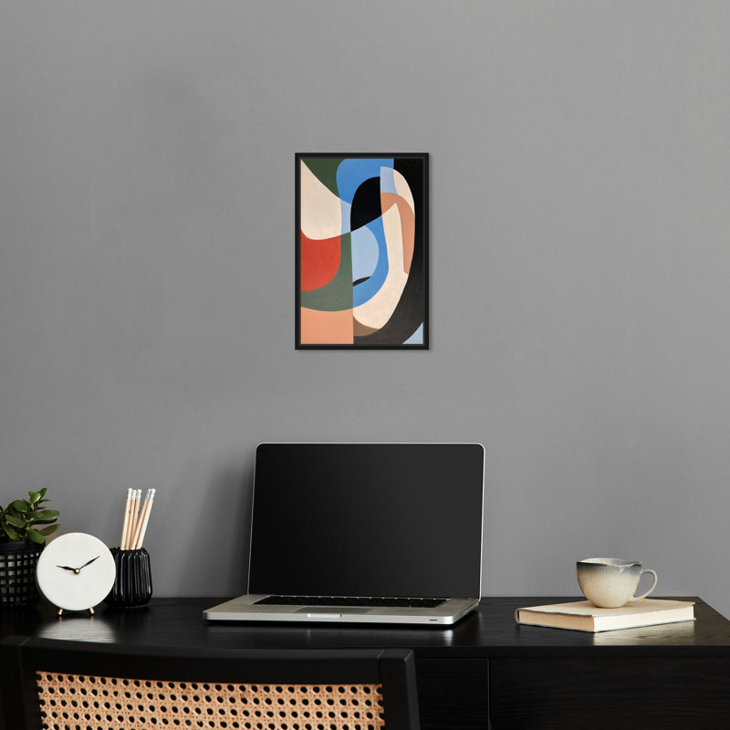 Demi-visage, portrait rétro, art mural abstrait par Notoriart, Cadre noir, H 16 po x l 11 po