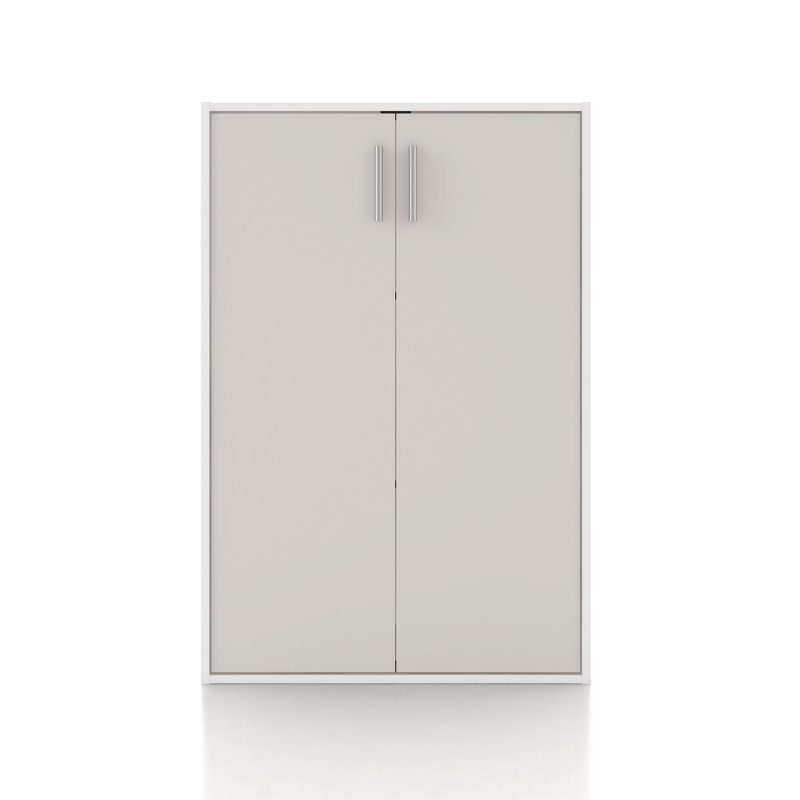Bibliothèque de rangement à 3 niveaux en bois 35,5 "avec portes, Grège
