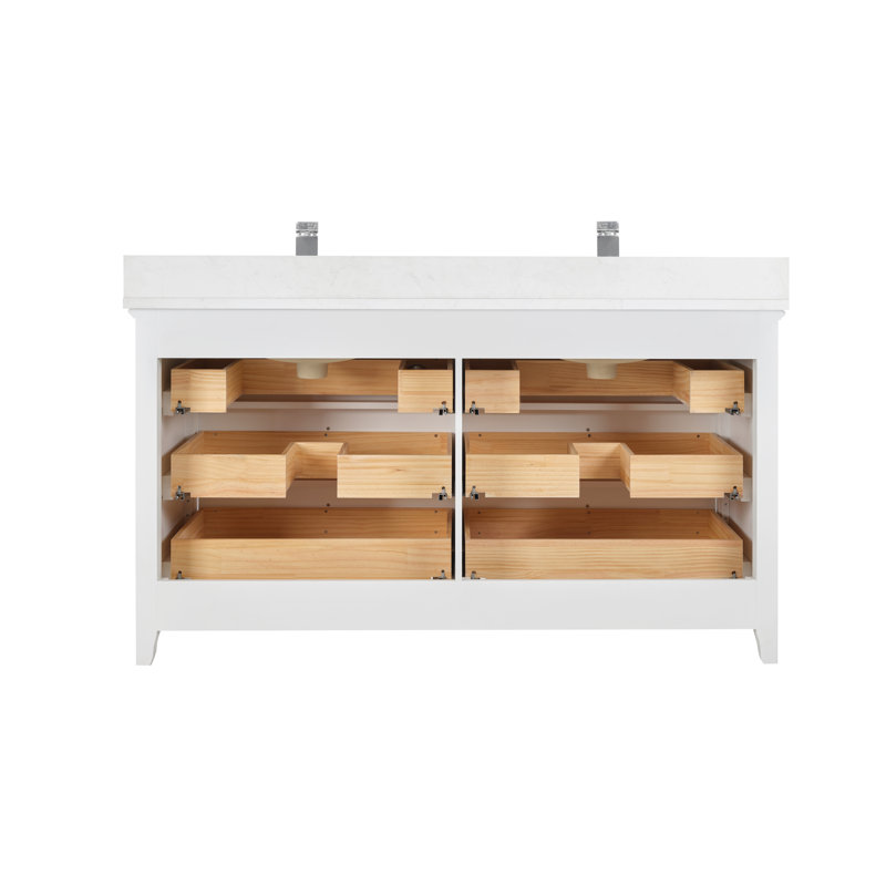 60" Solid Wood Sink Vanity  With 1' Artificial Stone Top, White