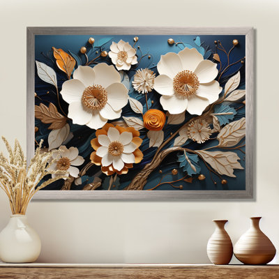 Blanc et or, charmante fleur printanière II - Fleurs, impression sur toile