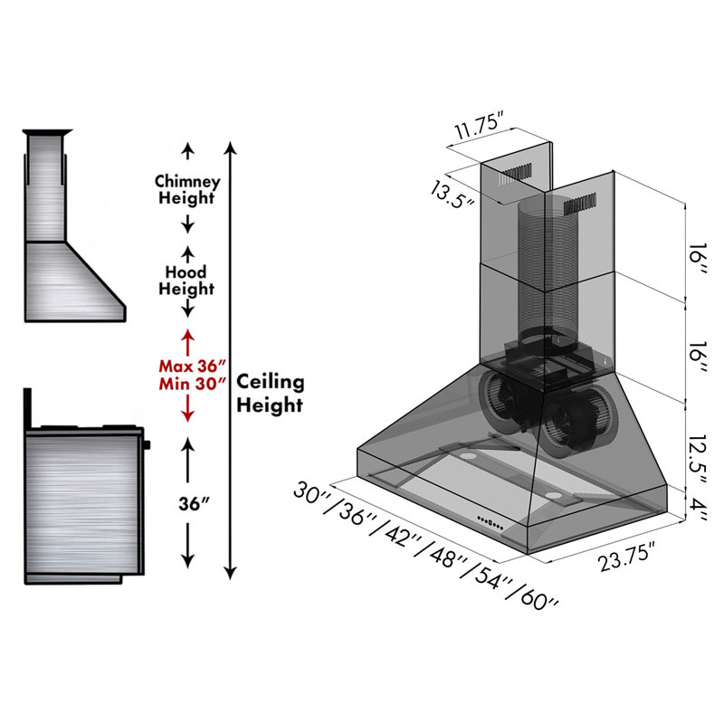 48" Professional Ducted Wall Mount Range Hood in Stainless Steel
