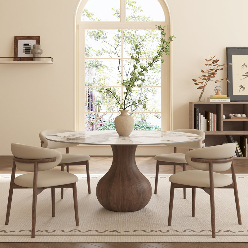 Table de salle à manger à piédestal en bois massif avec faux marbre pour 4/6/8/10 sièges, H 29,52 po x L 59 po x l 59 po