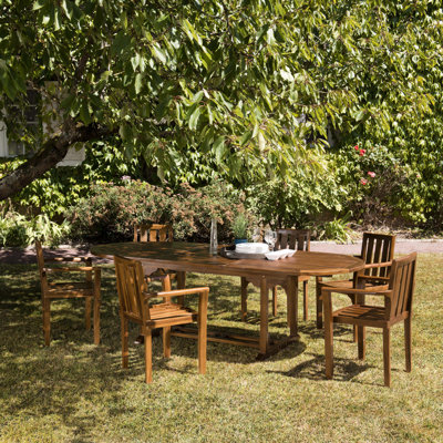 Legros Teak Wood Patio Dining Set with Extendable Oval Table