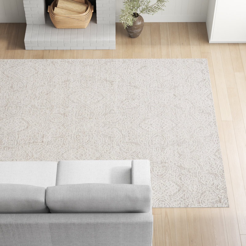 Metcalfe Handmade Tufted Wool Natural/Ivory Area Rug, Rectangle 5' x 8'