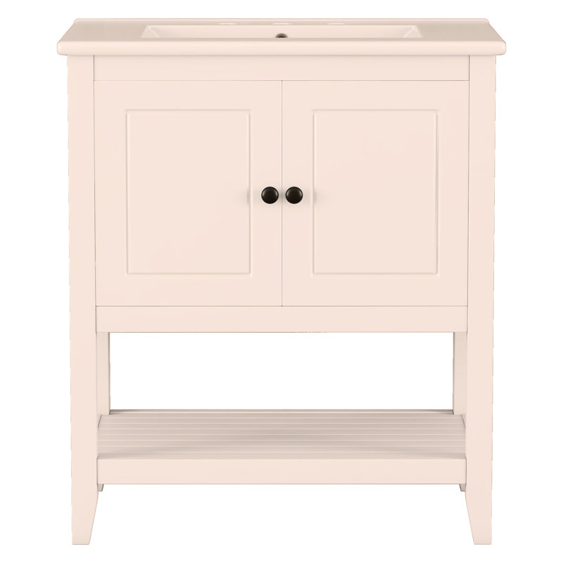 Lavabo de meuble-lavabo moderne élégant en céramique 30 po avec cadre ouvert en bois massif