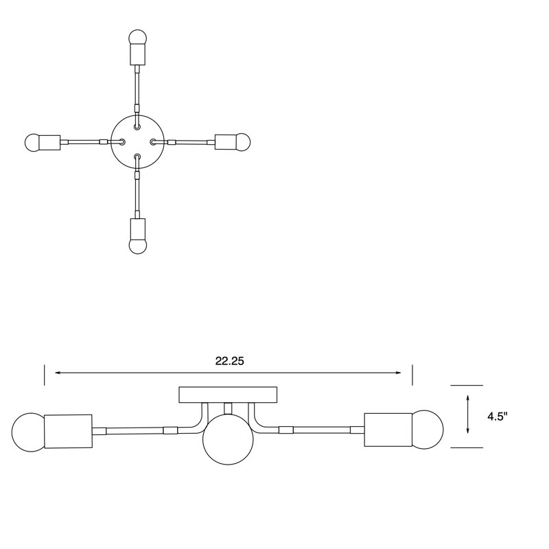 Plafonnier semi-encastré 4 lumières Argelis, Nickel brossé