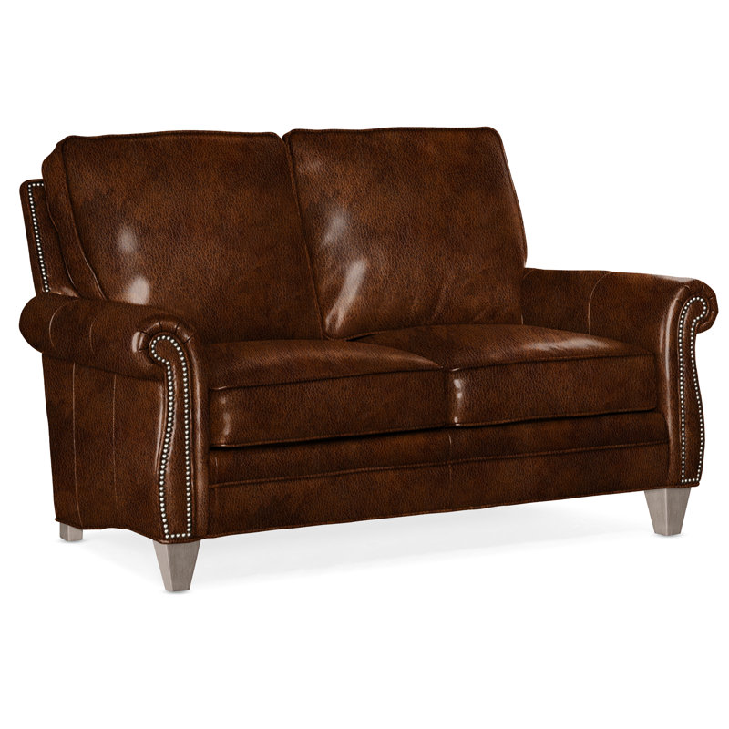 Causeuse à accoudoirs roulés en cuir véritable 65 po, Pierre, Étain n<sup>o</sup> 9, Cuir véritable brume empyréenne