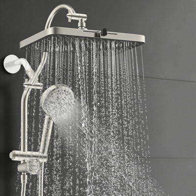 13''High Pressure 5 Spray Rainfall Showerhead, 10 Spray Handheld,71'' Hose & Holder