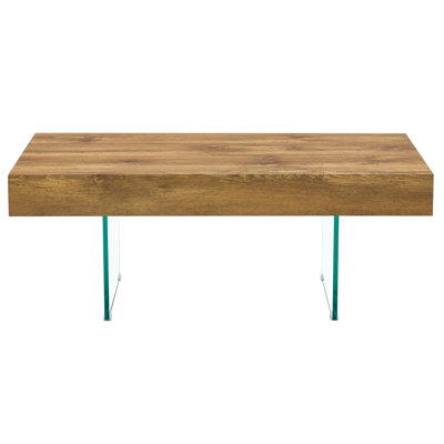 Walnut Colored MDF Coffee Table - 39.3"X21.6" With Tempered Glass Legs.Density Board Sticker,Reinforced Glass Legs.Walnut Colored Texture Sticker.