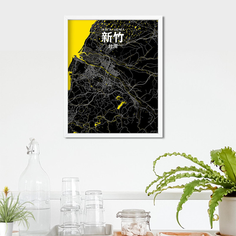 Hsinchu (chinois traditionnel), impression sur toile tendue, Noir / Jaune