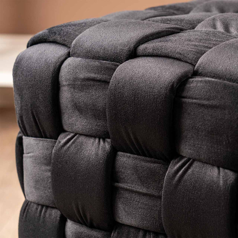 Barbaralee Velvet Woven Ottoman Dressing Stool for Bedroom Furniture, Modern Accent Stool with MDF Base, Black