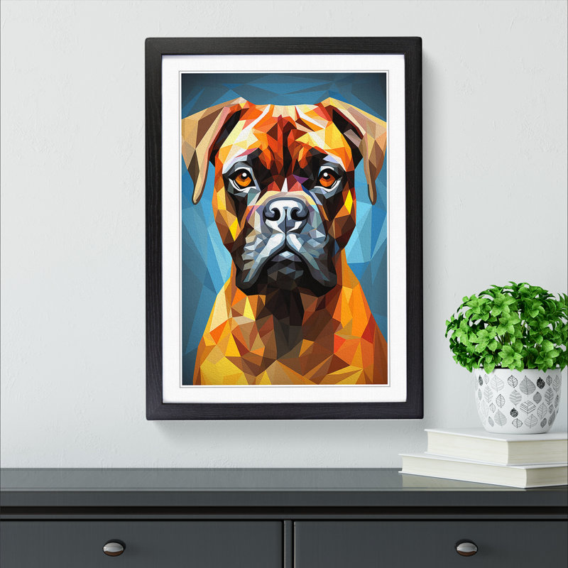 Boxer Dog Geometric Art - Framed Print, 34cm H x 25cm W x 2cm D, Black Framed