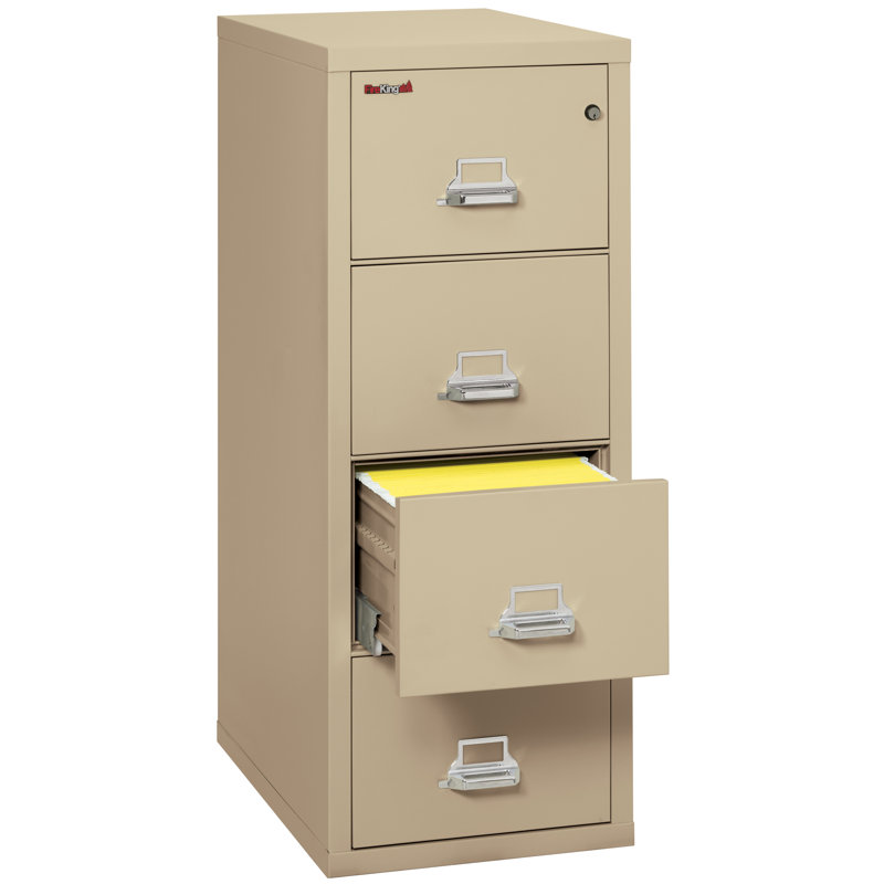 Classeur vertical 4 tiroirs ininflammable, Parchemin, Serrure à clé, 56.19'' H X 19'' W X 31.19'' D